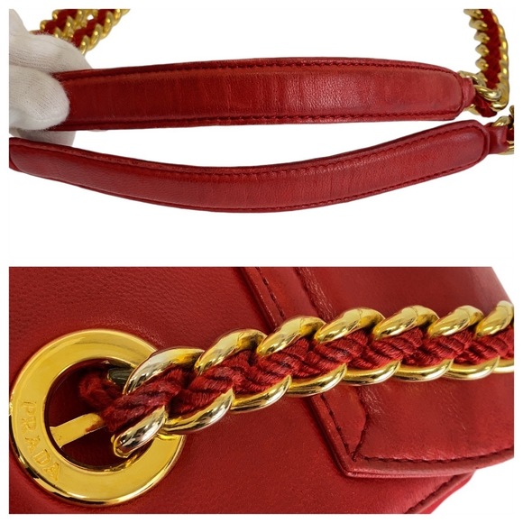 Prada Prada Vintage Red Leather Chain Shoulder Bag Leather Crossbody Bag - Picture 8 of 10